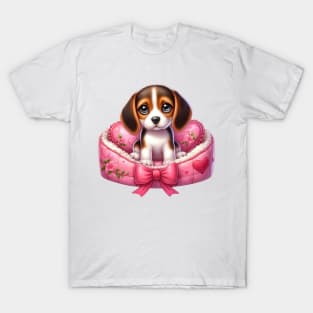 Valentine Beagle Dog in Bed T-Shirt
